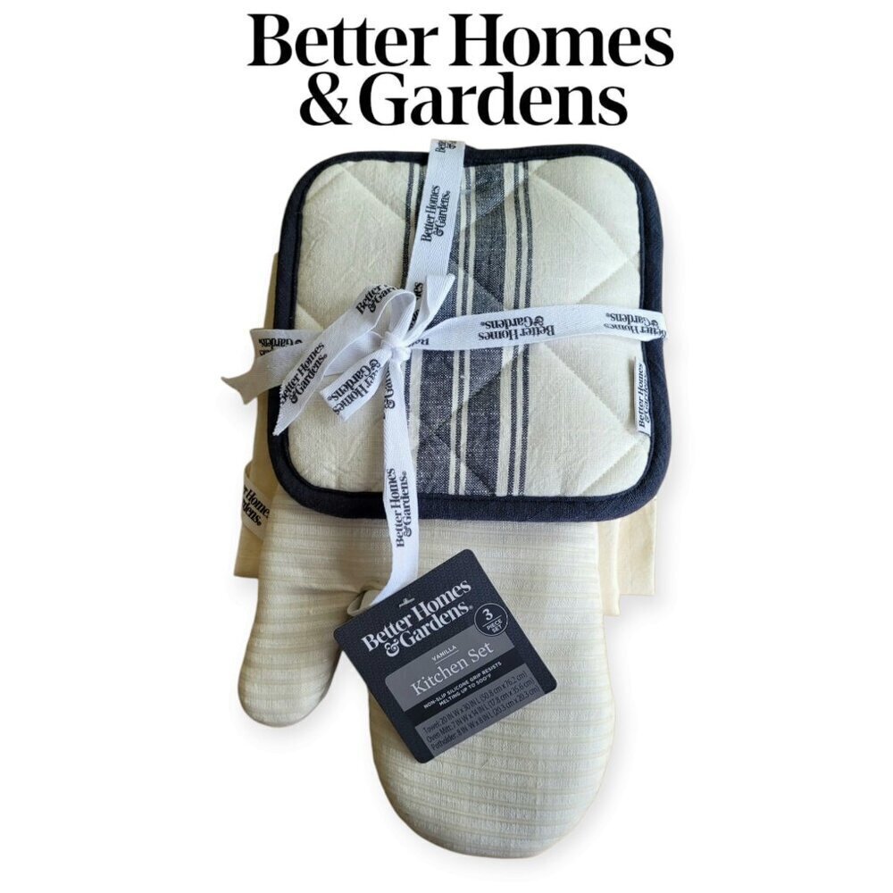 Better Homes Gardens Silicone Oven Mitt Potholder Dish Towel 3 Piece Kitchen Set